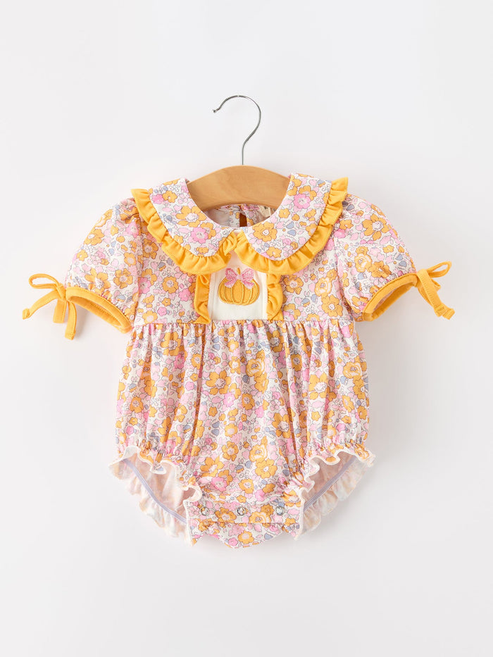 Halloween Pumpkin Floral Baby Bubble Romper