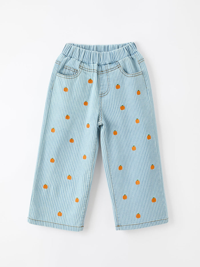 Halloween Thanksgiving Pumpkin Embroidered Girls Flare Pants