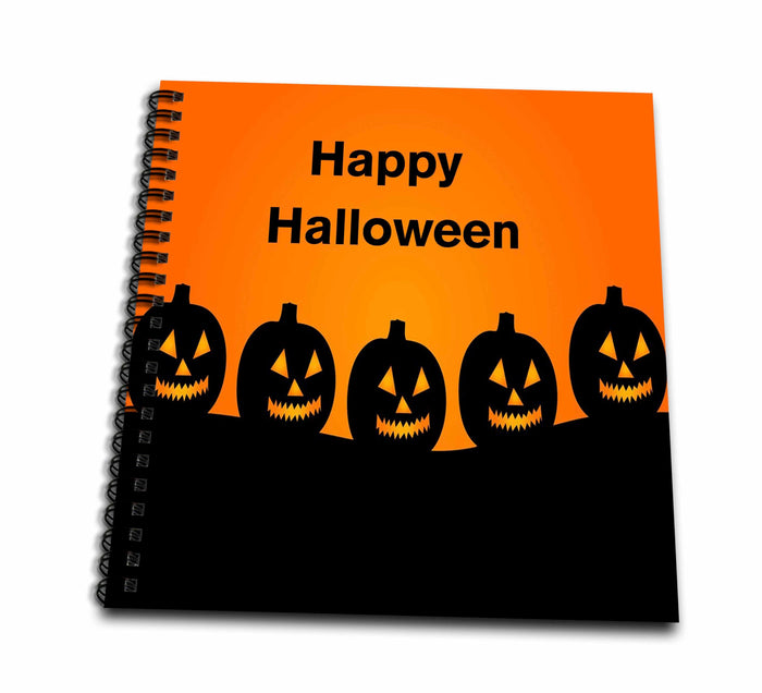 3dRose Halloween - Image of Black Pumpkins with Smiles Say Happy Halloween - Drawing Book