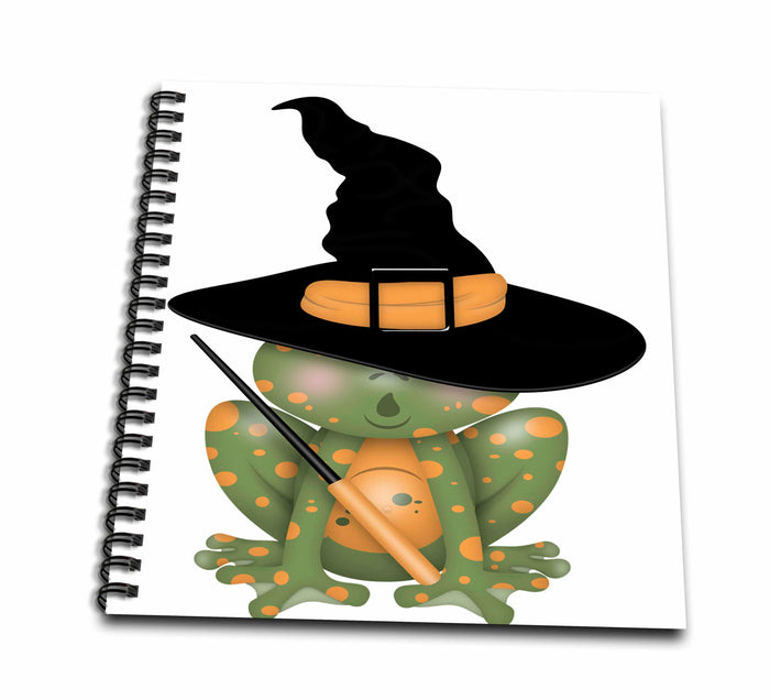 3dRose Anne Marie Baugh - Cute Illustrations - Cute Halloween Orange and Green Frog With Hat Illlustration - Drawing Books (db_324526)