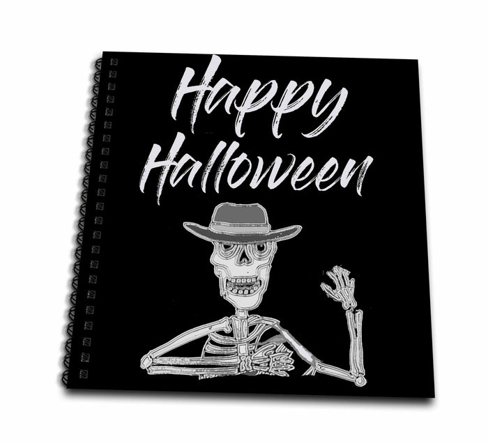 3dRose All Smiles Art - Holidays - Cute Funny Happy Halloween with Distressed Art Seleton Cartoon - Drawing Books (db_325571)