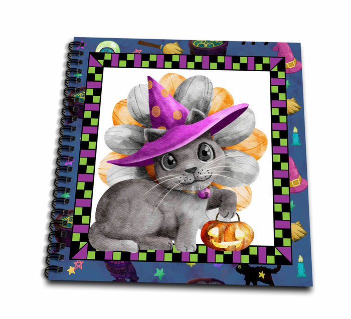 3dRose Cute Halloween Witch Cat with A Pumpkin Design - Drawing Books (db-369102)