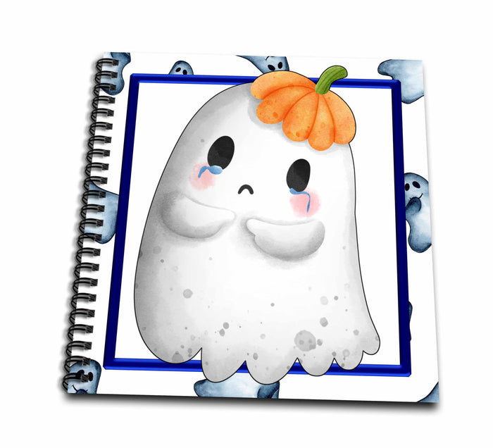 3dRose Cute Tearful Halloween Ghost with A Pumpkin Hat Design - Drawing Books (db-369191)
