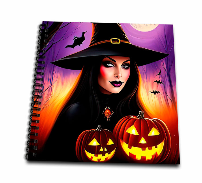 3dRose Captivating Witch Lady. Jack-o-Lanterns, Bats, Moon. Halloween... - Drawing Books (db-378861)