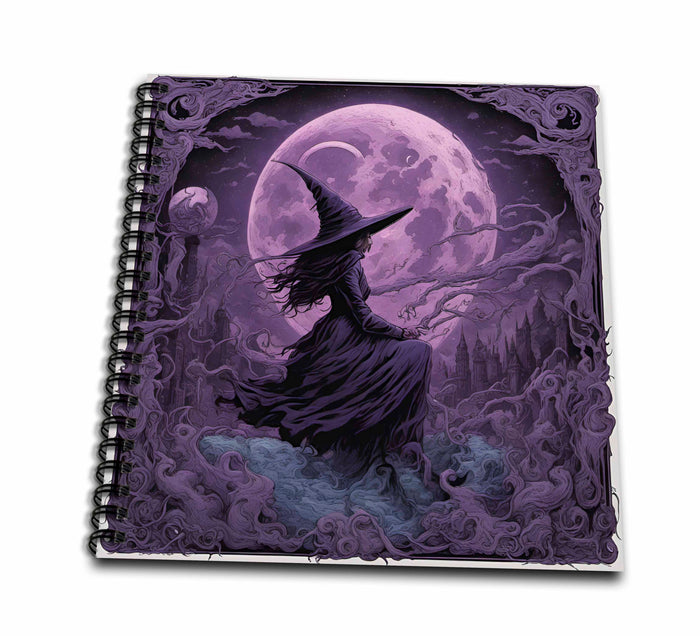 3dRose Cassie Peters Digital Art - Witch in Purple Halloween - Drawing Books (db-385444)