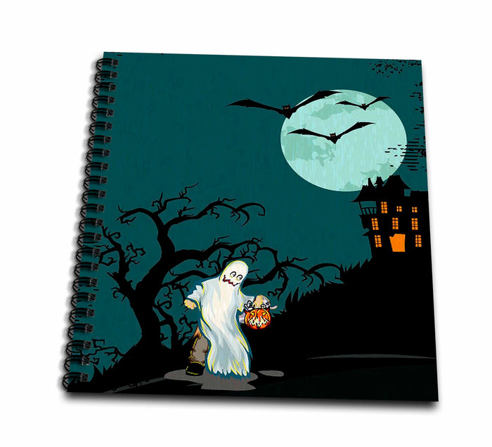3dRose Anne Marie Baugh Halloween - Halloween Night With A Ghost Trick Or Treater - Drawing Books (db_65469)