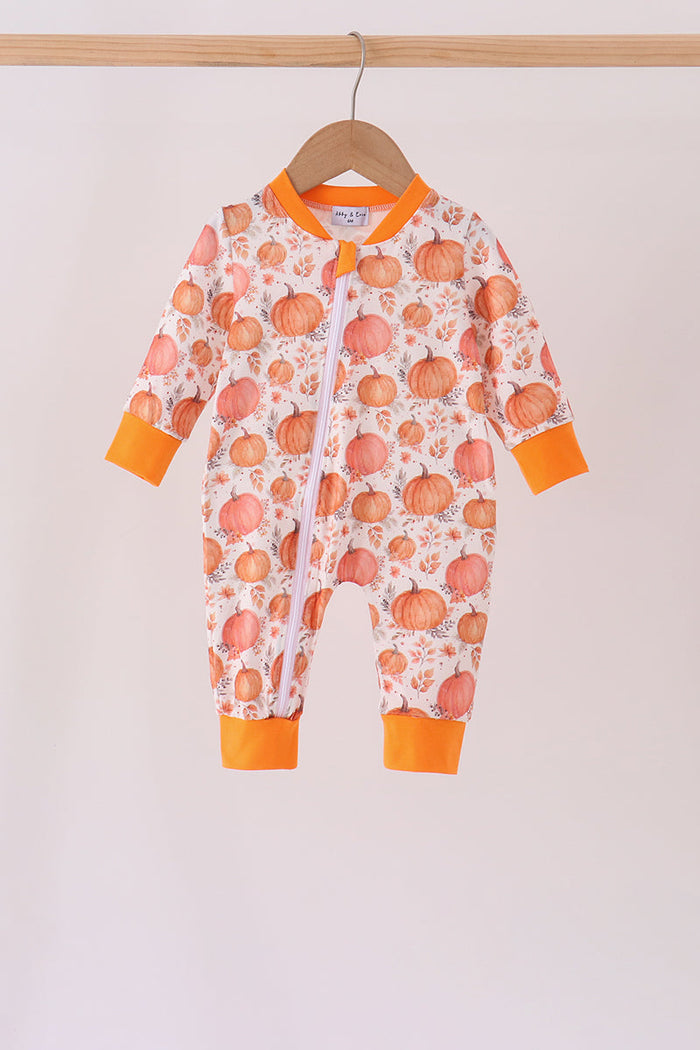 Orange Pumpkin Print Romper
