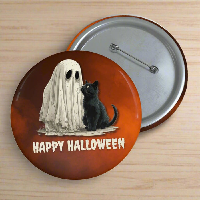 Happy Halloween Ghost & Cat Pinback Buttons