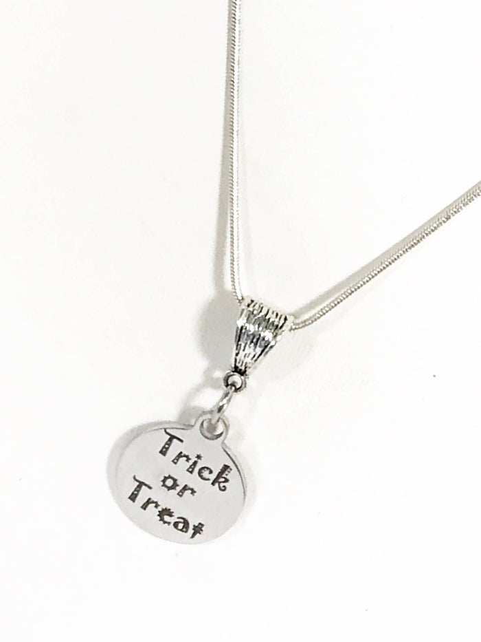 Trick or Treat Necklace, Halloween Outfit Jewelry, Halloween Necklace, Trick or Treat Jewelry Gift, No Tricks Just Treats Jewelry
