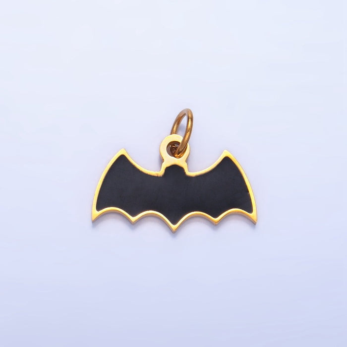Stainless Steel Black Enamel Black Bat Animal Halloween Holiday Charm | P1534
