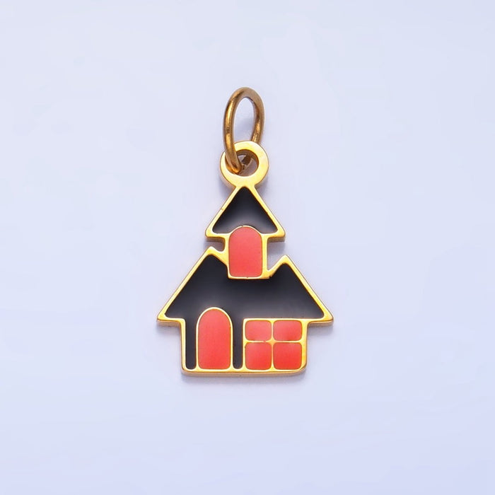 Stainless Steel Enamel Spooky House Home Halloween Holiday Charm | P1529