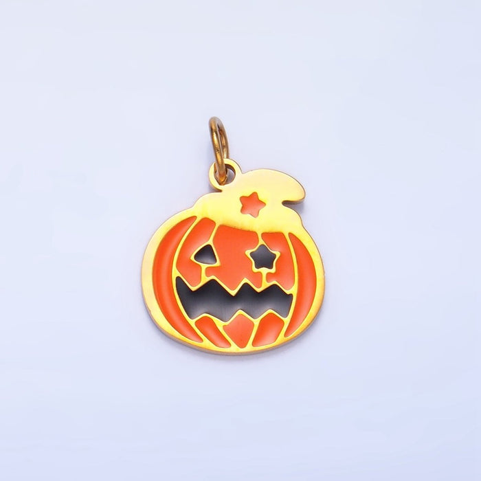 Stainless Steel Star Eyed Pumpkin Witch Enamel Halloween Holiday Charm | P1536