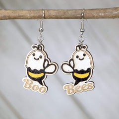Boo Bees Wooden Earrings | Funny Halloween Ghost Bee Jewelry