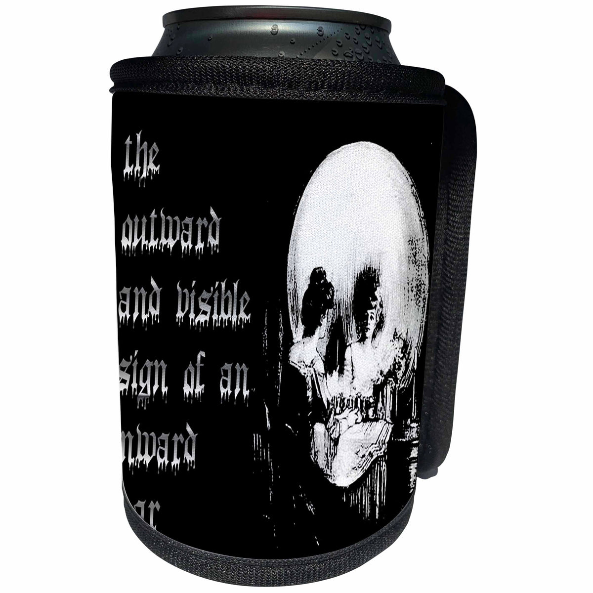 3dRose Taiche - Halloween - Skulls - All Is Vanity - ghost, halloween, optical illusion, paranormal, seasonal, silhouette, skeleton - Can Cooler Bottle Wrap (cc_47079)