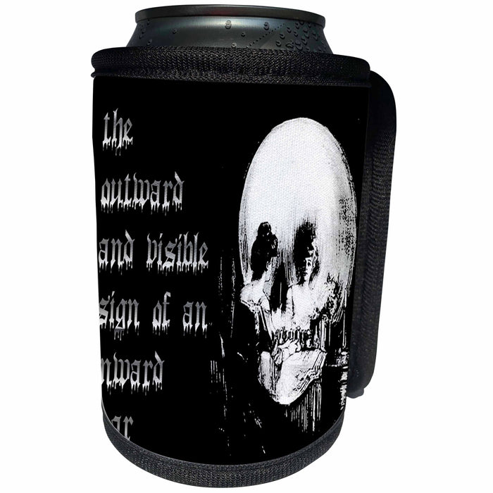 3dRose Taiche - Halloween - Skulls - All Is Vanity - ghost, halloween, optical illusion, paranormal, seasonal, silhouette, skeleton - Can Cooler Bottle Wrap (cc_47079)