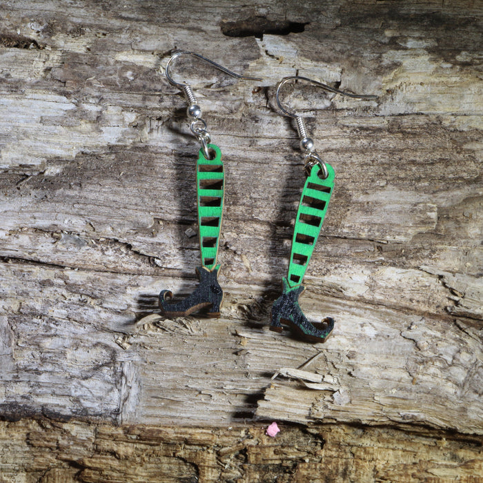 Witch Legs Wooden Dangle Earrings | Halloween Jewelry