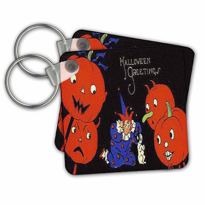 3dRose Key Chains Halloween Jack o Lanterns, Clown and Dog (kc-53720-1)