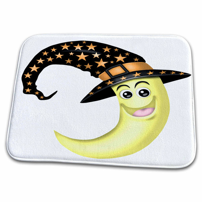 3dRose Cute Halloween Smiling Moon With Hat Illustration - Dish Drying Mats (ddm-324525)