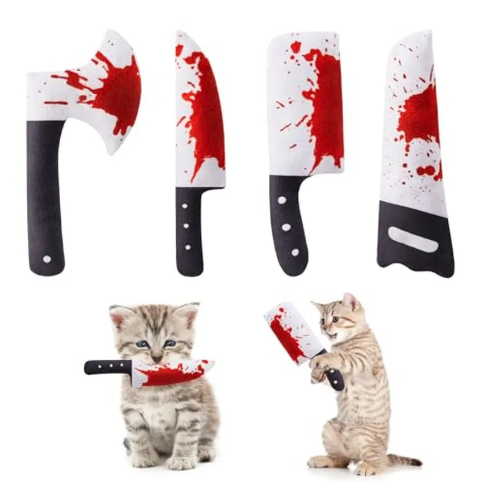 4Pcs Cat Toys, Horror Halloween Knife-Shaped Kitten Catnip Crinkly Sound Toys, Indoor Exercise for All Cat Breeds 6.5 Inches