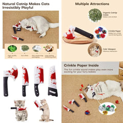 4Pcs Cat Toys, Horror Halloween Knife-Shaped Kitten Catnip Crinkly Sound Toys, Indoor Exercise for All Cat Breeds 6.5 Inches
