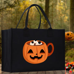Halloween Trick or Treat Tote Bag Halloween Tote Bag for Kids Halloween Gift Halloween Candy Bag Halloween Doodles Cute Canvas Tote Bag