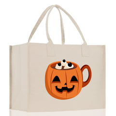 Halloween Trick or Treat Tote Bag Halloween Tote Bag for Kids Halloween Gift Halloween Candy Bag Halloween Doodles Cute Canvas Tote Bag