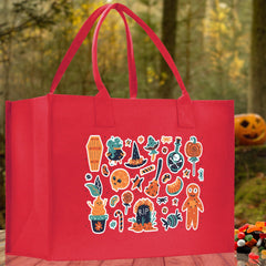 Halloween Trick or Treat Tote Bag Halloween Tote Bag for Kids Halloween Gift Halloween Candy Bag Halloween Doodles Cute Canvas Tote Bag