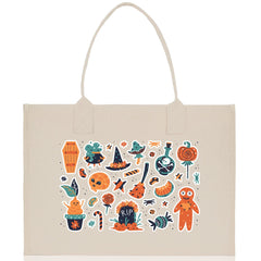 Halloween Trick or Treat Tote Bag Halloween Tote Bag for Kids Halloween Gift Halloween Candy Bag Halloween Doodles Cute Canvas Tote Bag