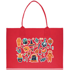 Halloween Trick or Treat Tote Bag Halloween Tote Bag for Kids Halloween Gift Halloween Candy Bag Halloween Doodles Cute Canvas Tote Bag