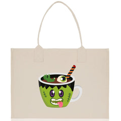 Halloween Trick or Treat Tote Bag Halloween Tote Bag for Kids Halloween Gift Halloween Candy Bag Halloween Doodles Cute Canvas Tote Bag