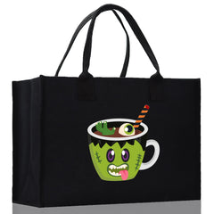Halloween Trick or Treat Tote Bag Halloween Tote Bag for Kids Halloween Gift Halloween Candy Bag Halloween Doodles Cute Canvas Tote Bag