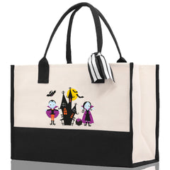 Halloween Trick or Treat Tote Bag Halloween Tote Bag for Kids Halloween Gift Halloween Candy Bag Halloween Doodles Cute Canvas Tote Bag