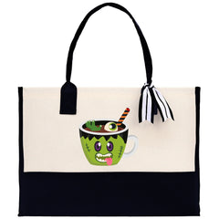 Halloween Trick or Treat Tote Bag Halloween Tote Bag for Kids Halloween Gift Halloween Candy Bag Halloween Doodles Cute Canvas Tote Bag