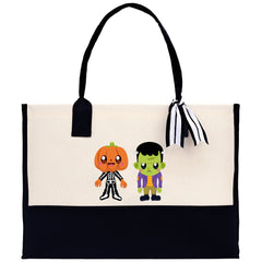 Halloween Trick or Treat Tote Bag Halloween Tote Bag for Kids Halloween Gift Halloween Candy Bag Halloween Doodles Cute Canvas Tote Bag