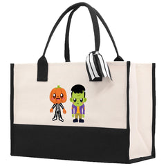 Halloween Trick or Treat Tote Bag Halloween Tote Bag for Kids Halloween Gift Halloween Candy Bag Halloween Doodles Cute Canvas Tote Bag