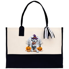 Halloween Trick or Treat Tote Bag Halloween Tote Bag for Kids Halloween Gift Halloween Candy Bag Halloween Doodles Cute Canvas Tote Bag