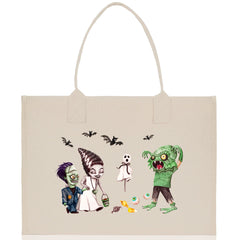 Halloween Trick or Treat Tote Bag Halloween Tote Bag for Kids Halloween Gift Halloween Candy Bag Halloween Doodles Cute Canvas Tote Bag