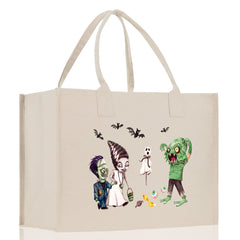 Halloween Trick or Treat Tote Bag Halloween Tote Bag for Kids Halloween Gift Halloween Candy Bag Halloween Doodles Cute Canvas Tote Bag