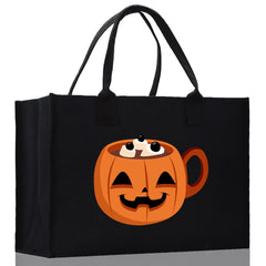 Halloween Trick or Treat Tote Bag Halloween Tote Bag for Kids Halloween Gift Halloween Candy Bag Halloween Doodles Cute Canvas Tote Bag
