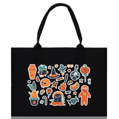 Halloween Trick or Treat Tote Bag Halloween Tote Bag for Kids Halloween Gift Halloween Candy Bag Halloween Doodles Cute Canvas Tote Bag
