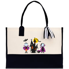 Halloween Trick or Treat Tote Bag Halloween Tote Bag for Kids Halloween Gift Halloween Candy Bag Halloween Doodles Cute Canvas Tote Bag