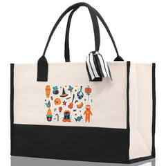 Halloween Trick or Treat Tote Bag Halloween Tote Bag for Kids Halloween Gift Halloween Candy Bag Halloween Doodles Cute Canvas Tote Bag