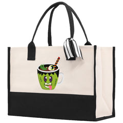 Halloween Trick or Treat Tote Bag Halloween Tote Bag for Kids Halloween Gift Halloween Candy Bag Halloween Doodles Cute Canvas Tote Bag