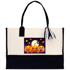 Halloween Trick or Treat Tote Bag Halloween Tote Bag for Kids Halloween Gift Halloween Candy Bag Halloween Doodles Cute Canvas Tote Bag