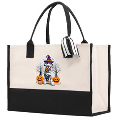 Halloween Trick or Treat Tote Bag Halloween Tote Bag for Kids Halloween Gift Halloween Candy Bag Halloween Doodles Cute Canvas Tote Bag