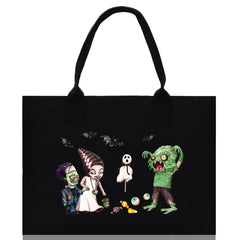 Halloween Trick or Treat Tote Bag Halloween Tote Bag for Kids Halloween Gift Halloween Candy Bag Halloween Doodles Cute Canvas Tote Bag