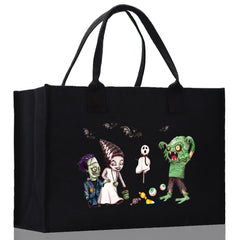 Halloween Trick or Treat Tote Bag Halloween Tote Bag for Kids Halloween Gift Halloween Candy Bag Halloween Doodles Cute Canvas Tote Bag