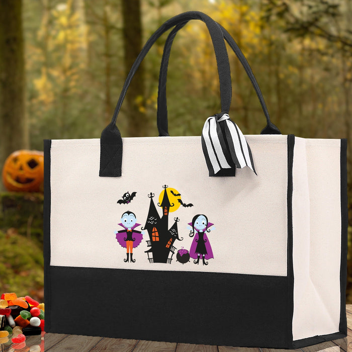 Halloween Trick or Treat Tote Bag Halloween Tote Bag for Kids Halloween Gift Halloween Candy Bag Halloween Doodles Cute Canvas Tote Bag