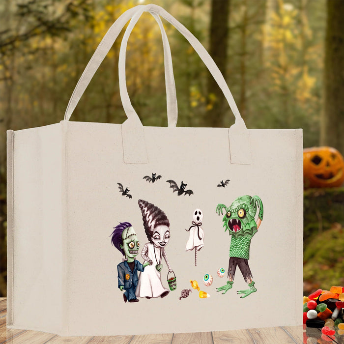 Halloween Trick or Treat Tote Bag Halloween Tote Bag for Kids Halloween Gift Halloween Candy Bag Halloween Doodles Cute Canvas Tote Bag