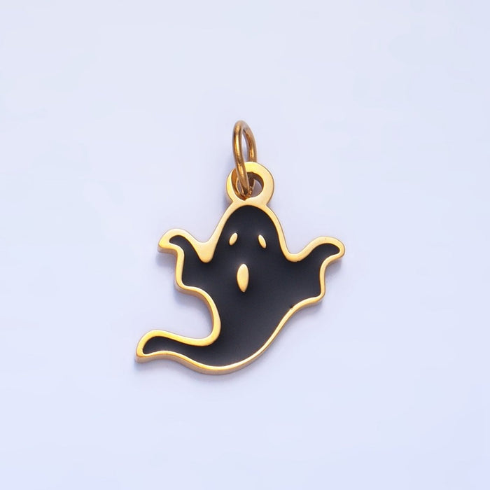 Stainless Steel Black Enamel Ghost Halloween Holiday Charm | P1523